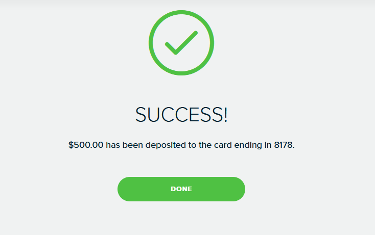 MoneyPak Deposit Success - $500 has been successfully deposited to the card - en-moneypak.com